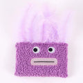 Colourful big mouth explosion head-shaped plush cat toy shown in blue, green, orange, and purple.