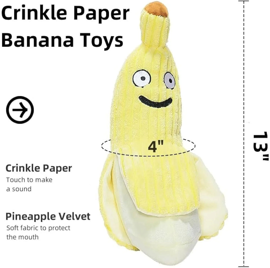 Yellow banana-shaped cat toy with plush fabric and crinkle sound feature