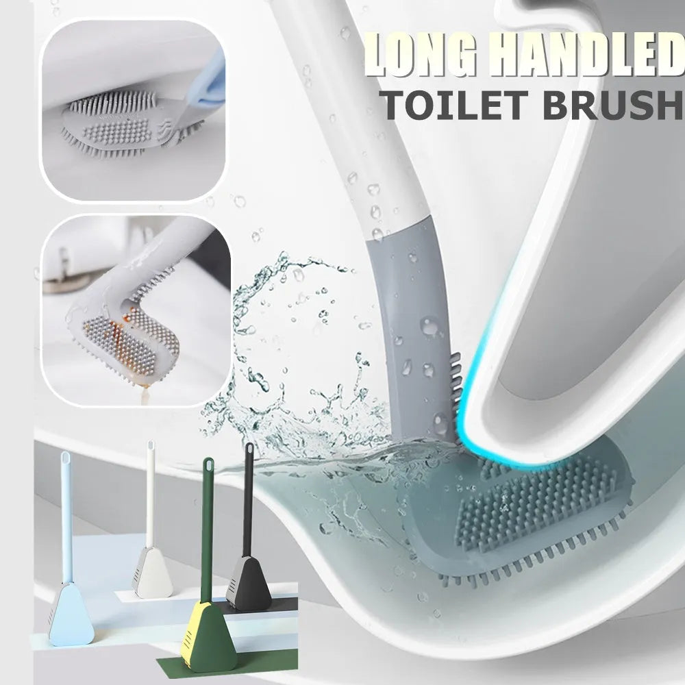 Golf-shaped toilet brush with TPR bristles and long handle, wall-mounted in a bathroom, available in multiple colours.