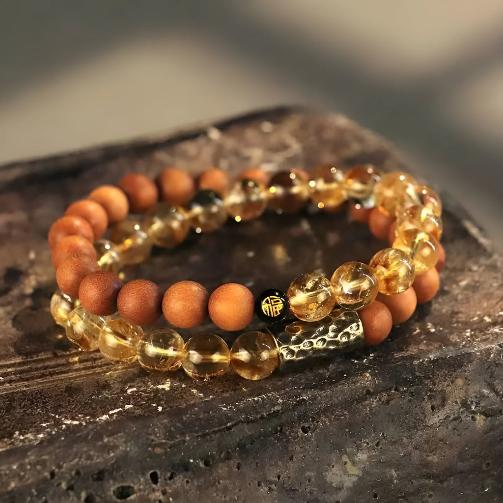 Yellow tower crystal double ring bracelet with manual processing and unisex retro design