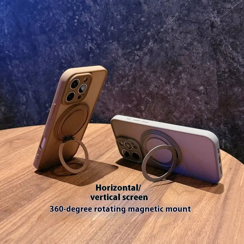 Transparent magnetic iPhone case showing invisible bracket folded out