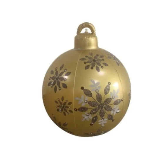 Large 60cm diameter inflatable PVC Christmas decoration ball in bright colours for outdoor use.