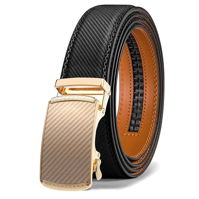 Men's embossed PU leather belt with automatic alloy buckle in multiple colour options