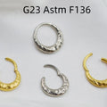 Titanium alloy concave-convex nose ring with carved surface in gold or silver colour, showing 1.2x8mm and 1.2x10mm size options