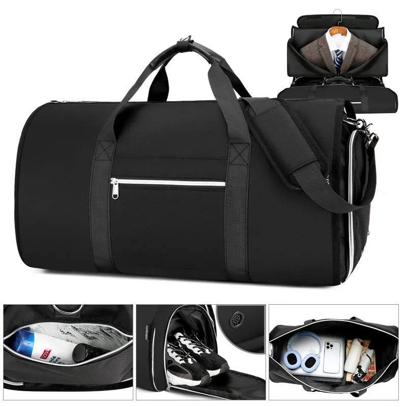 Oxford cloth multipurpose storage bag showing dry wet separation compartments and expansion feature