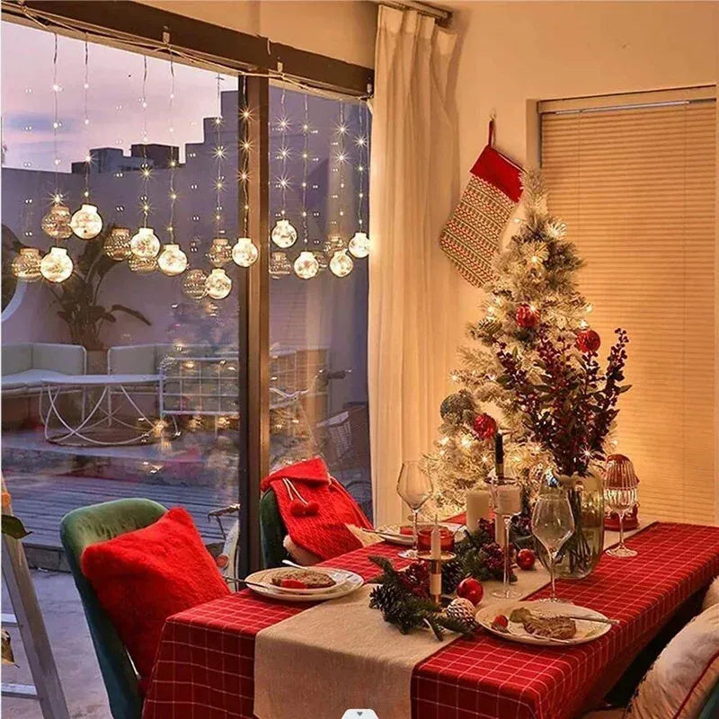 LED Christmas curtain lamp string with 10 fairy snowman and wishing ball decorative ornaments for window display