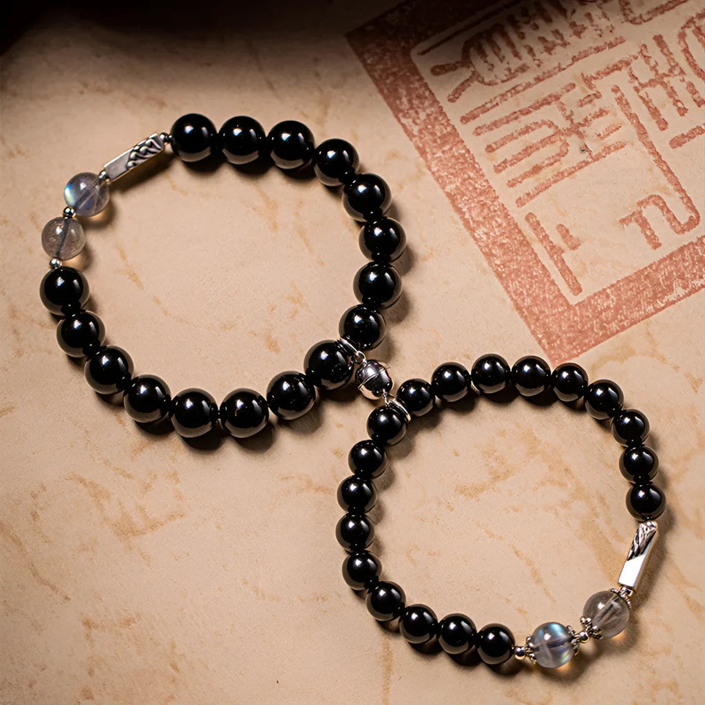 Obsidian Buddha beads DIY couple bracelet kit with 8mm and 10mm natural gemstone beads