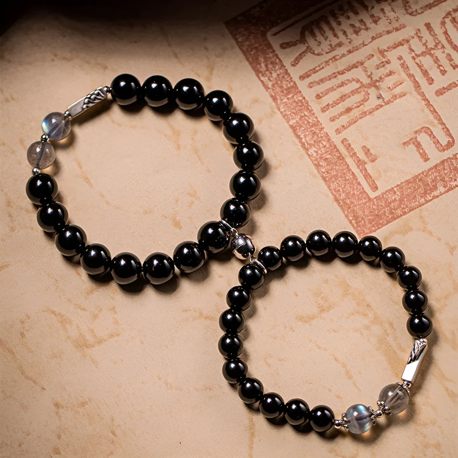 Obsidian Buddha beads DIY couple bracelet kit with 8mm and 10mm natural gemstone beads