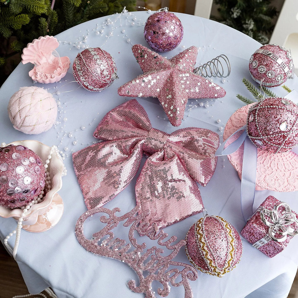 8cm pink foam ball Christmas ornament pendant with string for hanging on tree