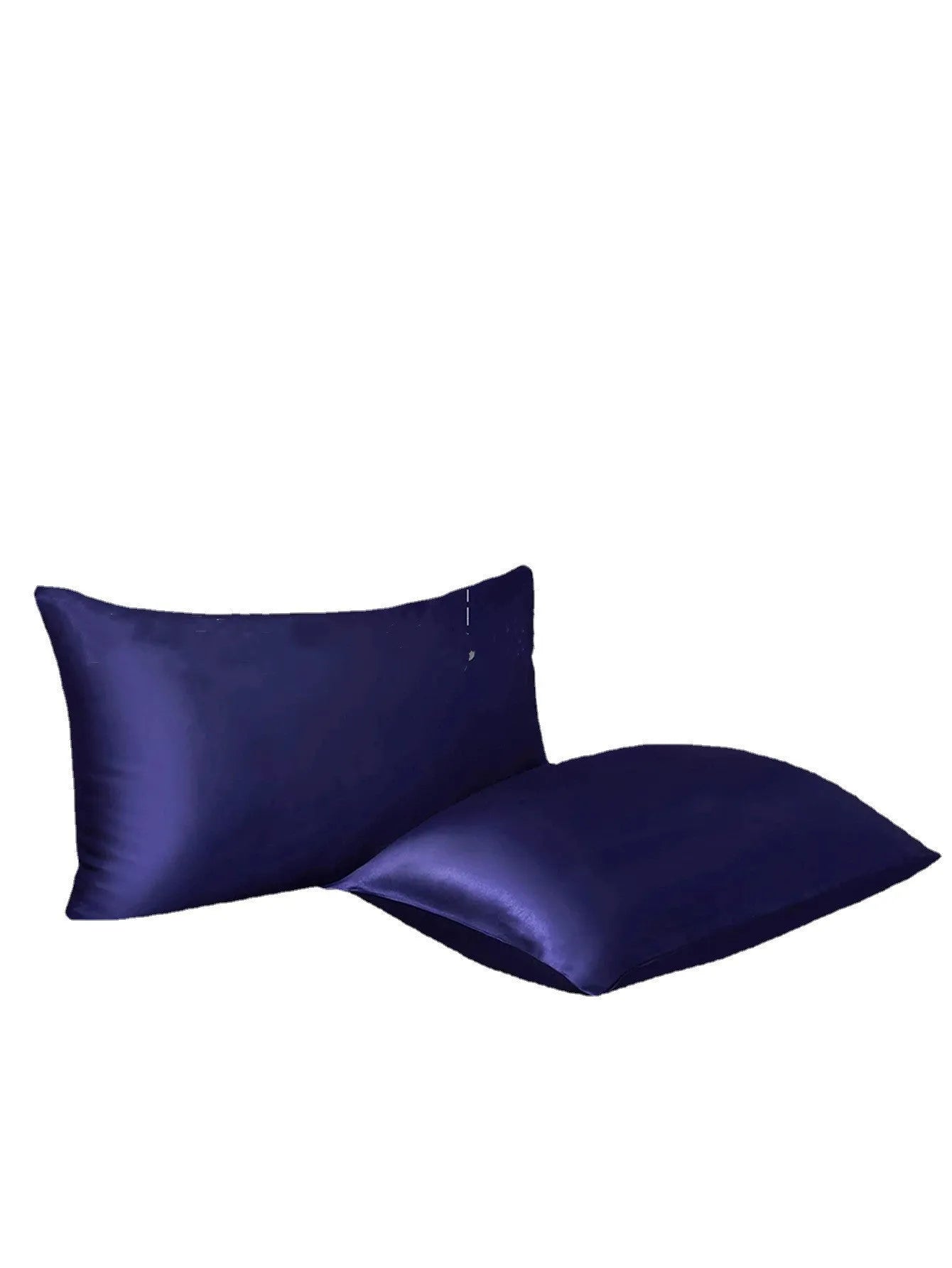 Four-piece imitation silk bedding set with satin weave in Navy Blue on a bed