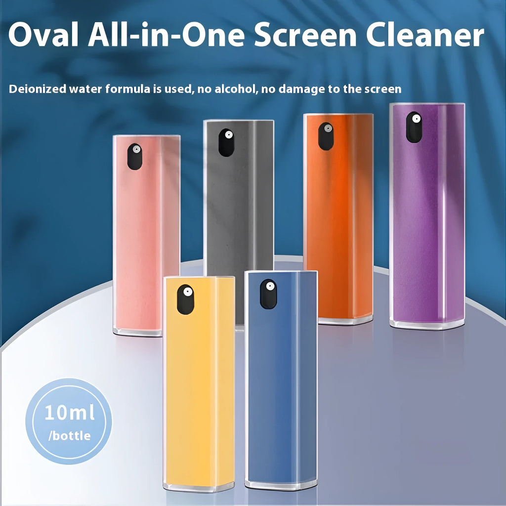 Screen cleaner with PC shell for mobile phones, tablets, and laptops, available in pink, purple, red ribbon, or yellow strap colours
