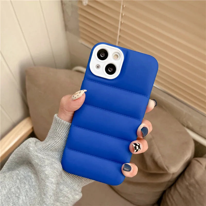 Creative down jacket style silicone TPU back cover for iPhone, solid colour, black example
