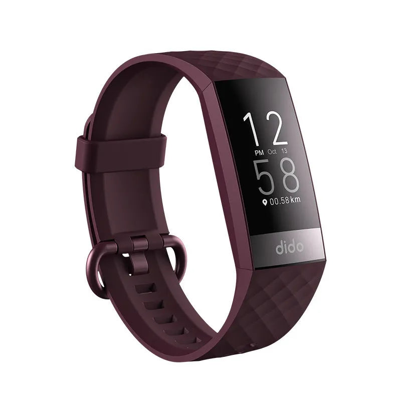 Y6 Black smart health bracelet with touchscreen displaying blood pressure and ECG graphs on a wrist.