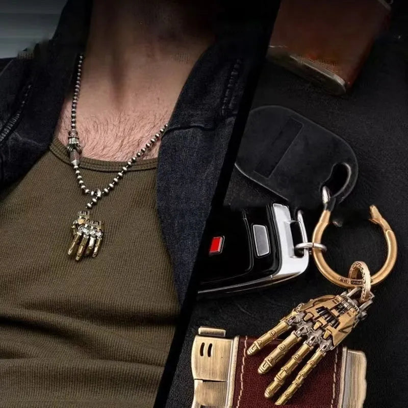 Mechanical bionic hand metal pendant necklace in Manipulator Type A and Type B options with modern simplicity style