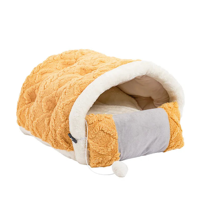 Arctic fleece semi-enclosed cat nest in game console shape, 42x37x32cm, with optional 65x50cm sleeping pad.
