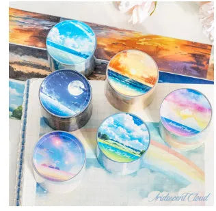 Japanese paper sky theme washi tape showing six colour variations including twilight and moonlight sky patterns