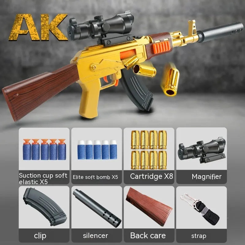 Children's plastic soft bullet gun toy in Silver with soft foam ammunition for safe play