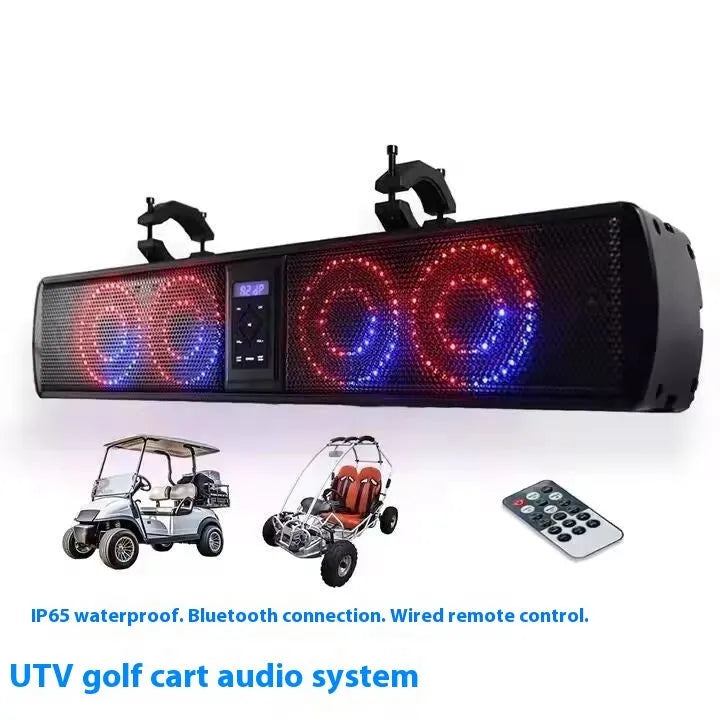 Beach car Bluetooth audio belt speaker system for golf carts and ATVs in three size options.