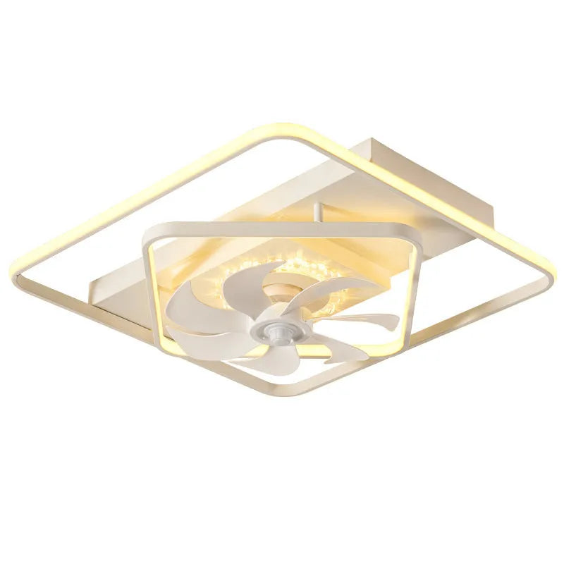 Modern thin suction ceiling fan with light unit showing acrylic lampshade and plastic blades.
