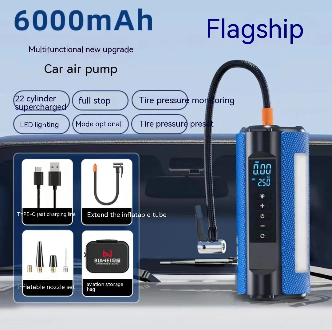 TS01 portable electric car air pump with LED light and USB charging cable