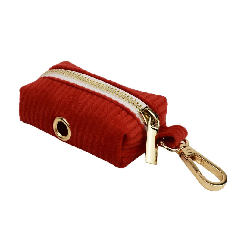 Corduroy dog collar and matching accessories including leash, vest, bow tie, and poop bag holder