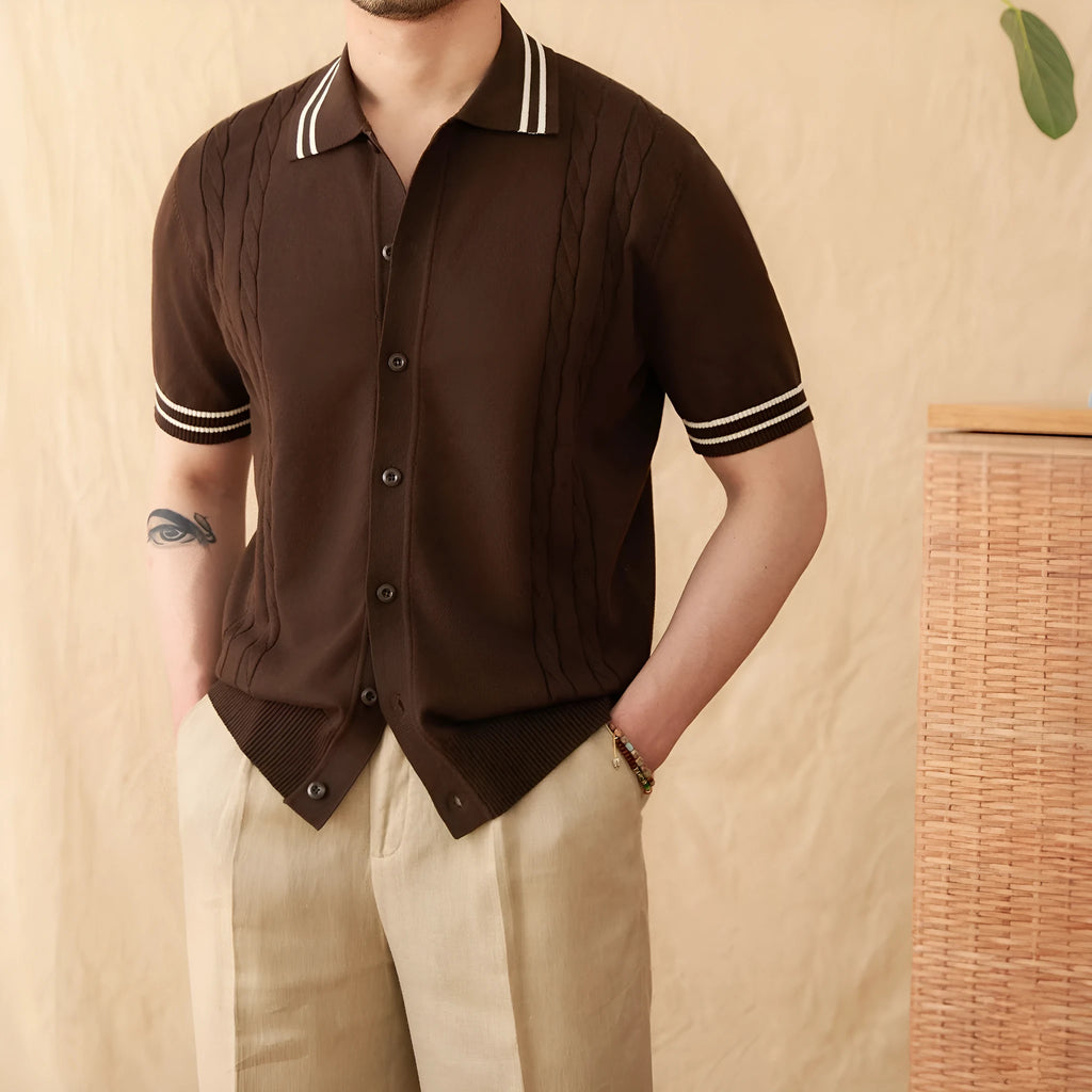 Cotton blend lapel collar polo shirt in apricot colour with short sleeves