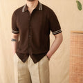 Cotton blend lapel collar polo shirt in apricot colour with short sleeves