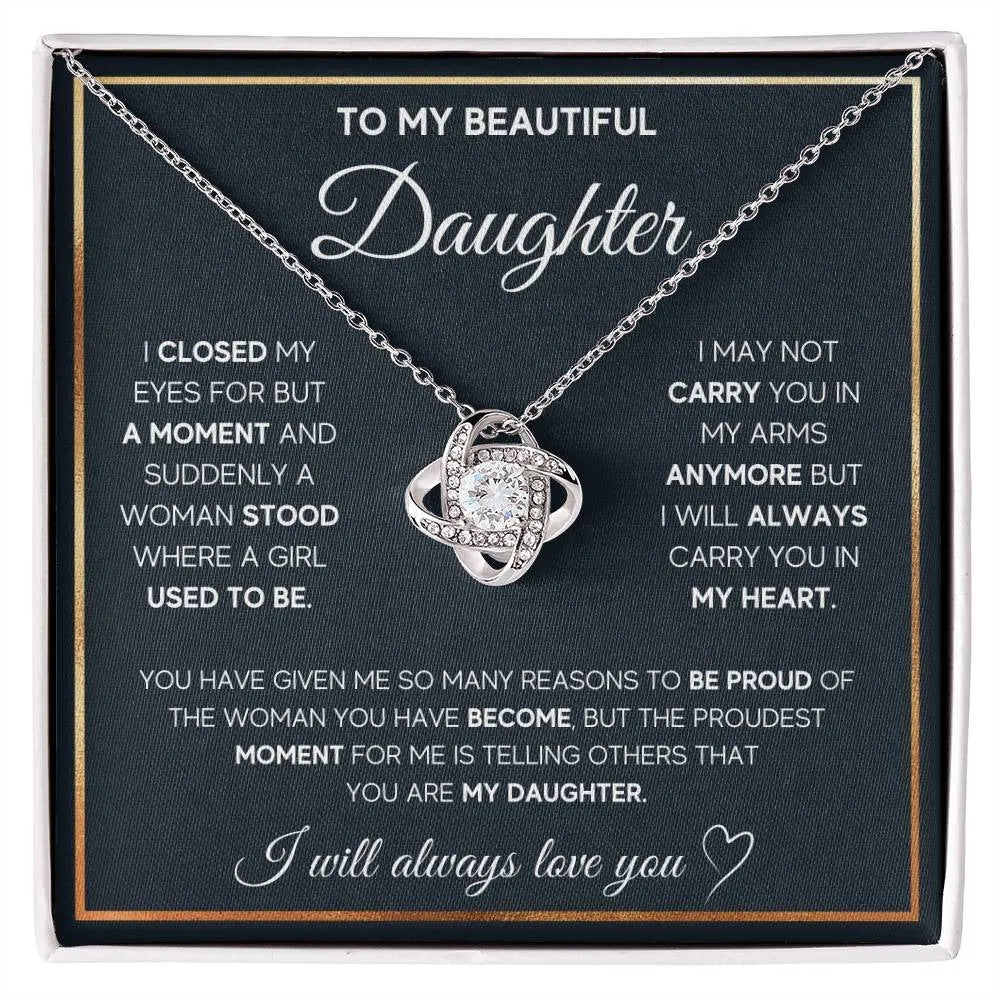 Silver metal four-leaf clover hollow jeweled pendant necklace on clavicle chain, geometric style, in gift box