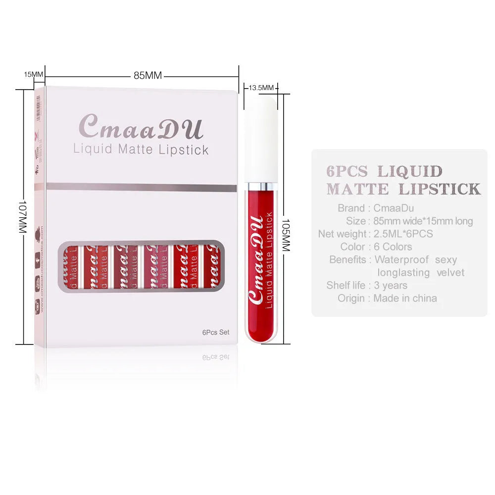 Six boxes of matte non-stick cup waterproof lip gloss with multivitamin ingredients