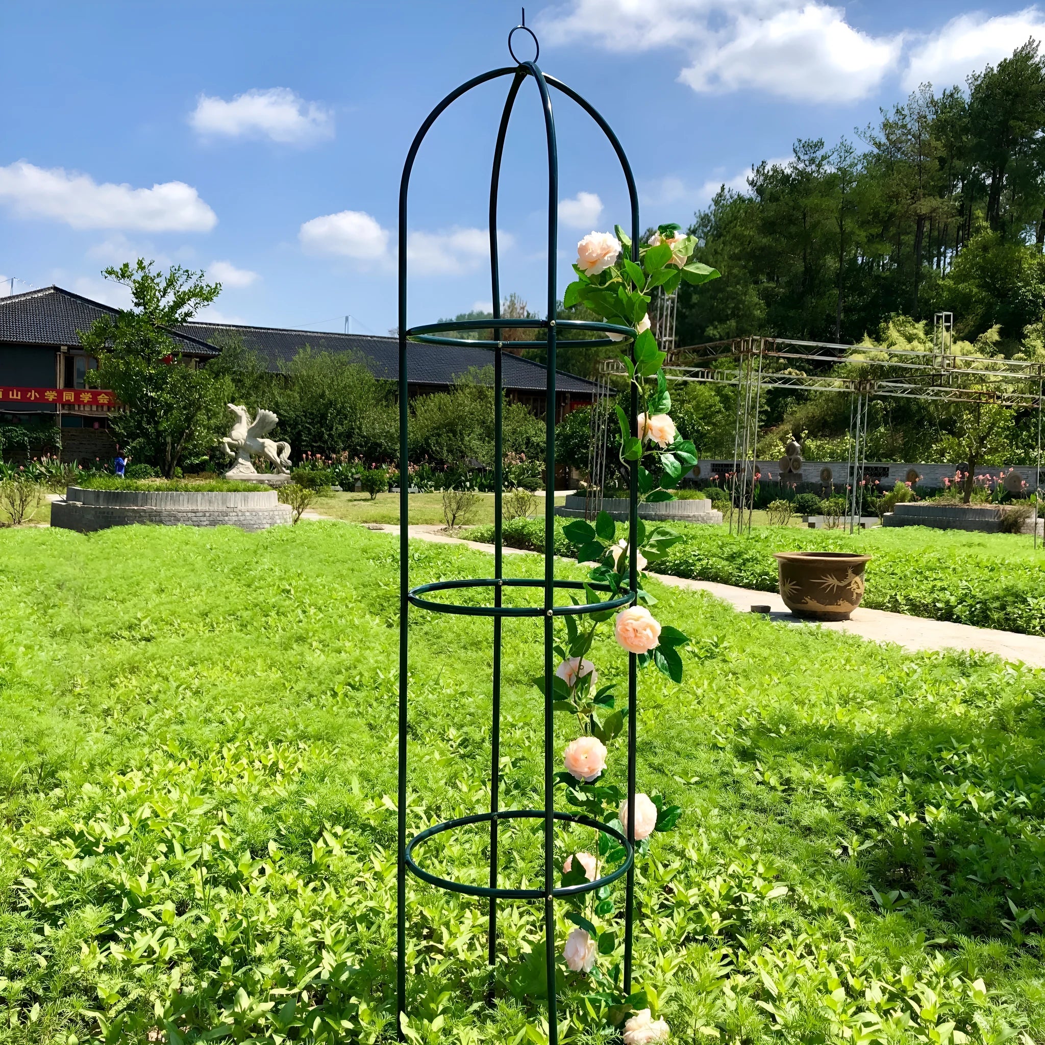 Dark green iron climbing plant trellis with 188cm height European-style lattice structure
