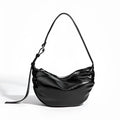 Black pleated dumpling-shaped PU shoulder bag with three-dimensional outer pocket and rock-and-roll style
