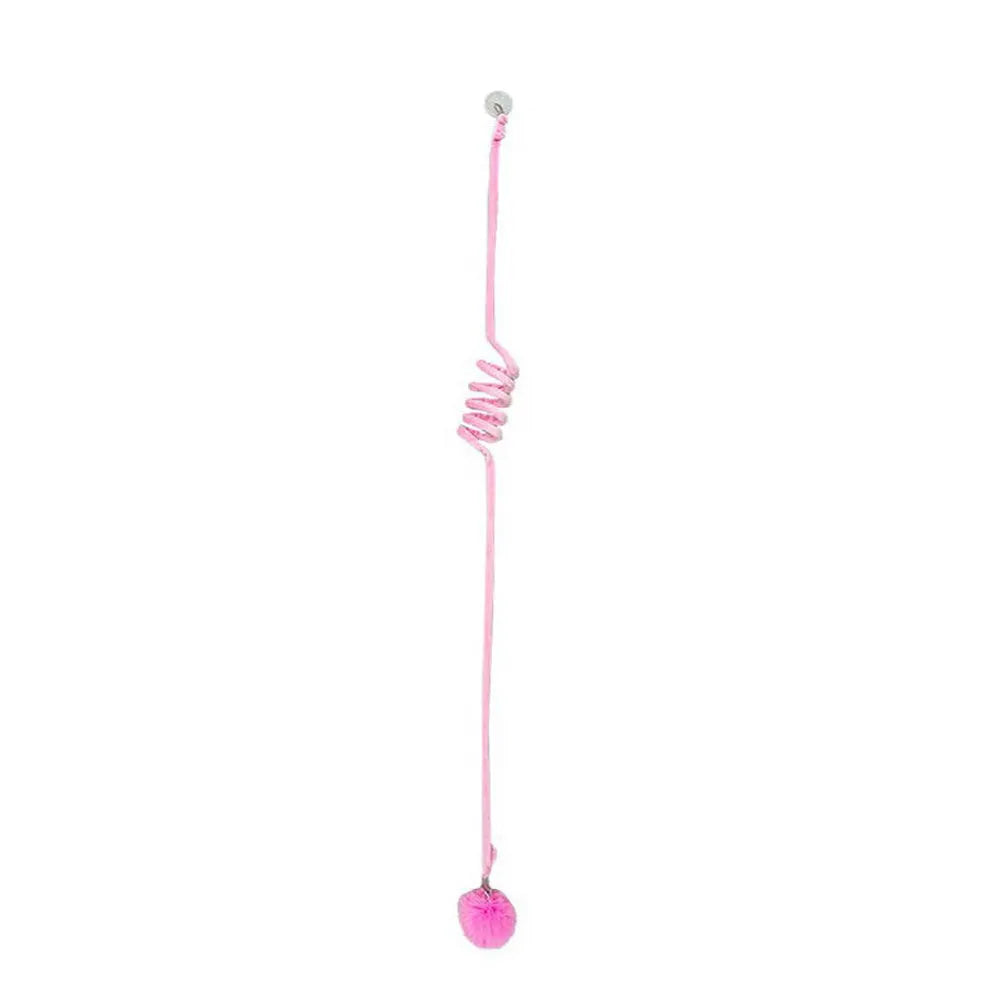 Hanging suction cup cat toy with inflatable ball and bell stick for kittens in seven colour options