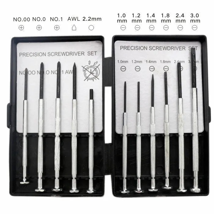 TH-6177 11-piece clock repair screwdriver set with crosshead and one-line bits