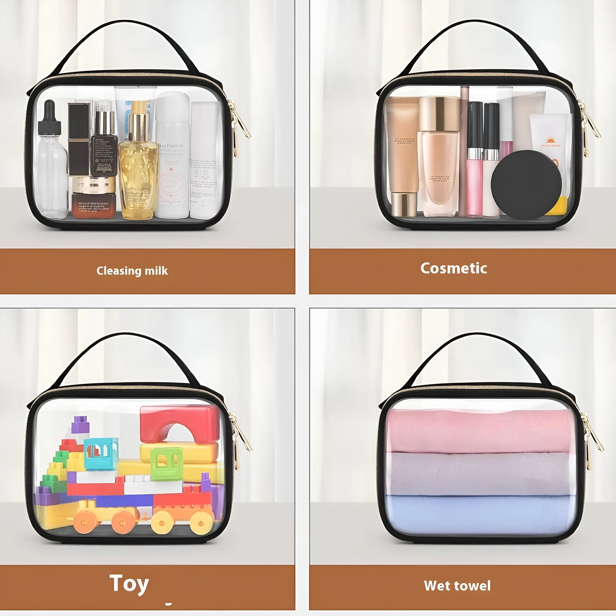 Transparent PVC lipstick storage wash bag with chain detail in multiple colour options