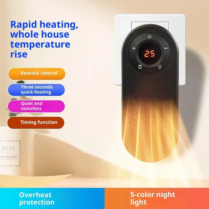 Mini black PTC heater with colourful light display and timer control for small rooms up to 20 sqm