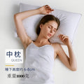 White cotton satin stripe pillow with a feather cotton fill, shown in low, medium, and high loft options.