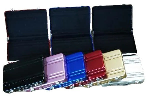 Aluminium alloy card holder in silver, showing its slim 16mm thickness and compact size.