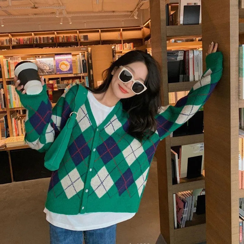 Acrylic knitted casual cardigan in free size showing macaron colour options including pink, green, and khaki