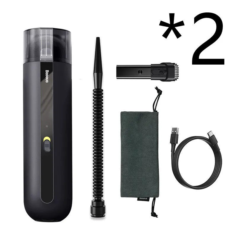 BASEUS wireless handheld car vacuum cleaner in black, white, or green with blowing hose.