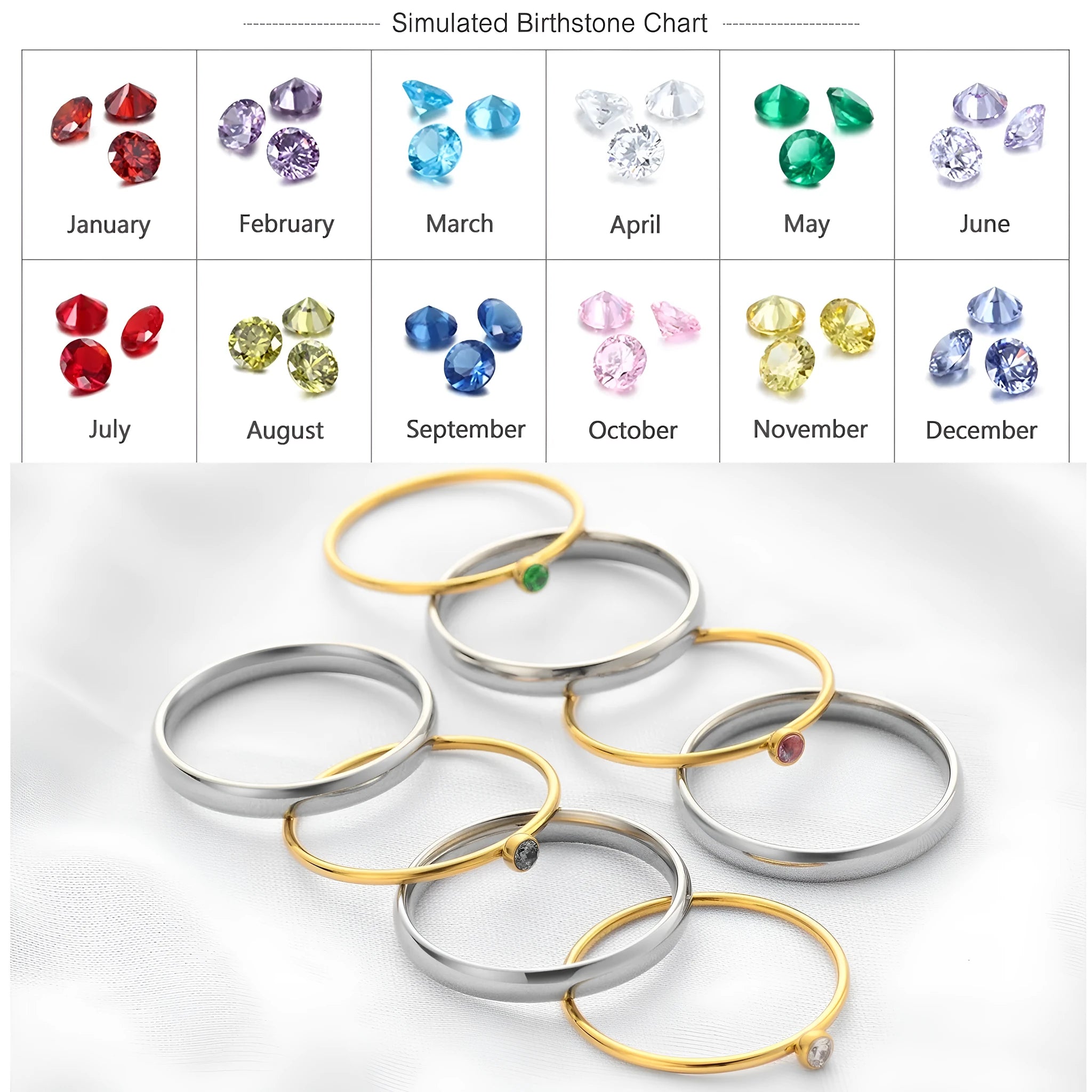 Close-up of a titanium steel engraved ring with a December colour birthstone, showing geometric design.