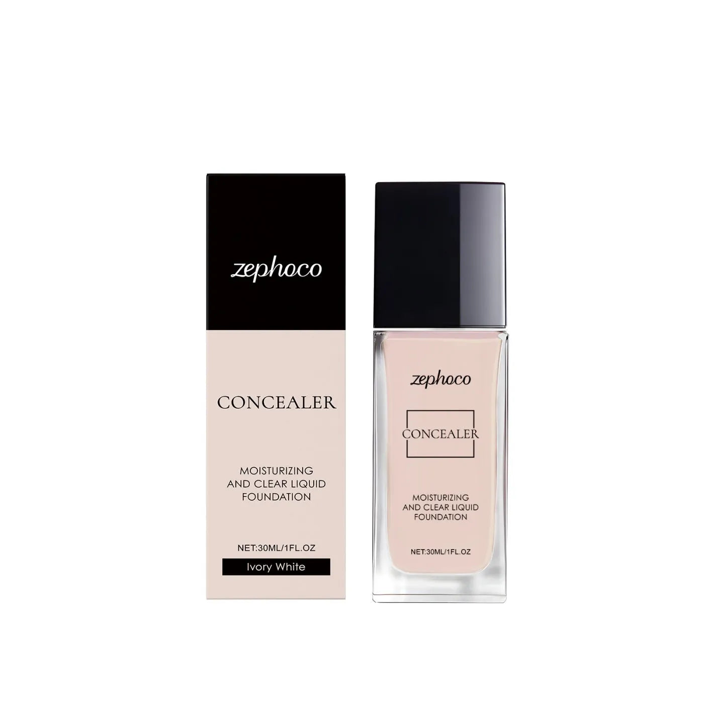 Soft concealer liquid foundation bottle with hyaluronic acid and aloe extract, available in three shades