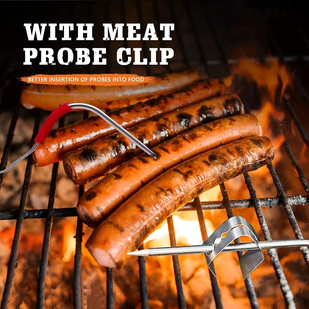 Silver portable home oven meat temperature probe on a kitchen surface for accurate cooking