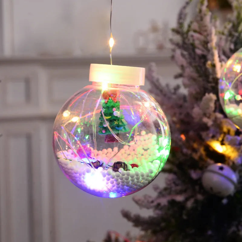 LED Christmas curtain lamp string with 10 fairy snowman and wishing ball decorative ornaments for window display