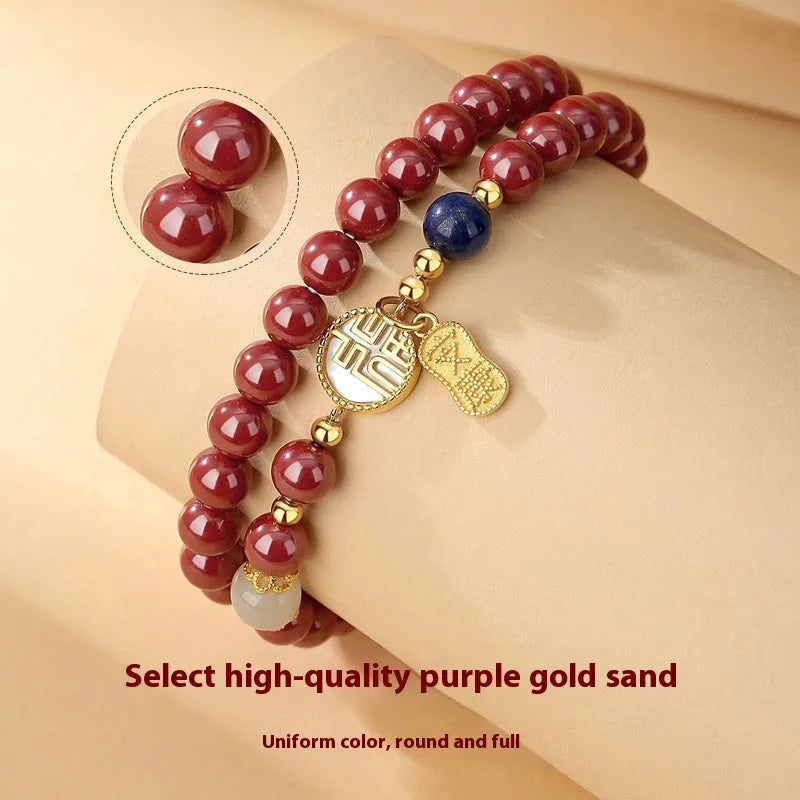 S925 sterling silver women's bracelet with white shell blessing card and purple gold sandstone charm.