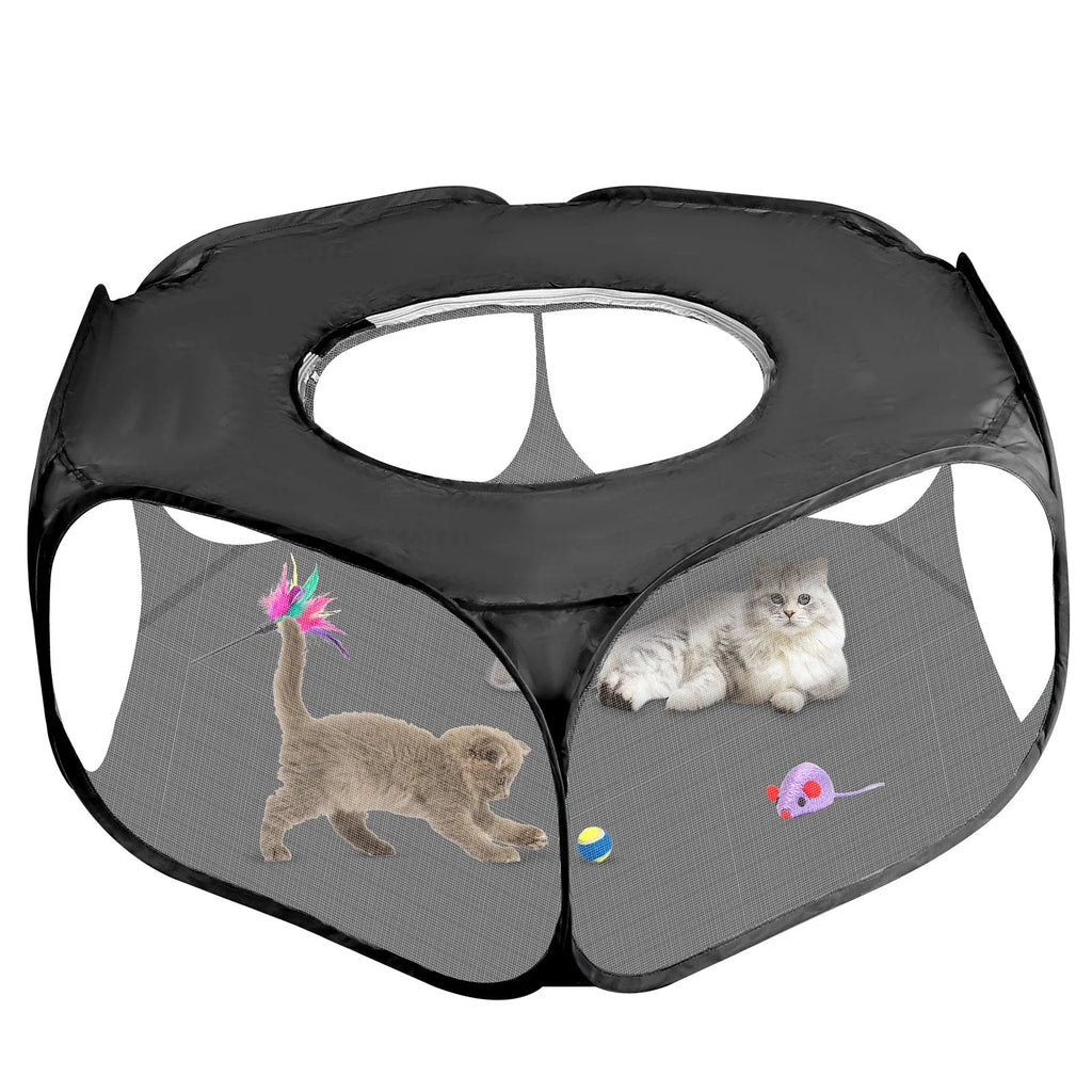 Foldable minipet fence in black for outdoor dog exercise and game containment