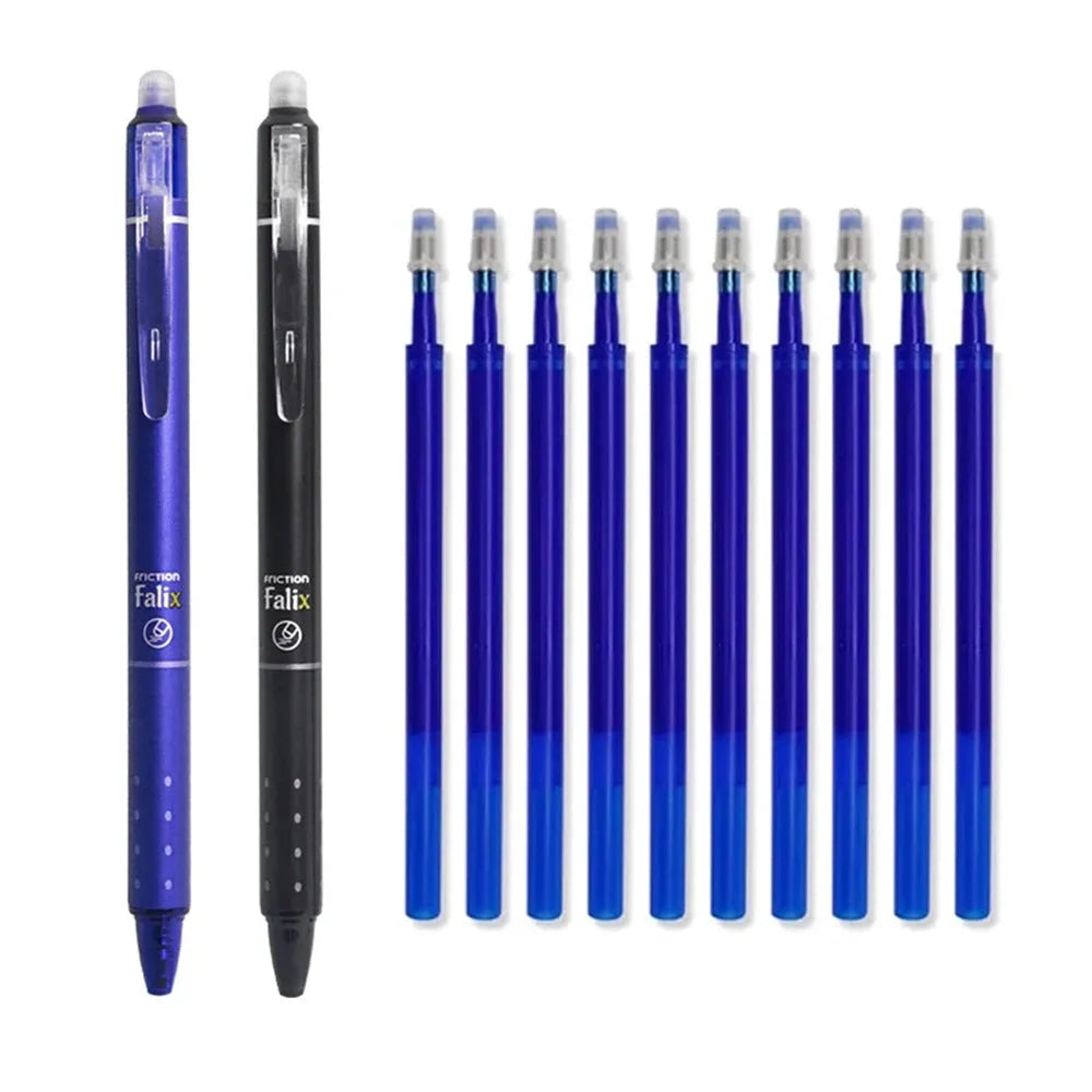 Blue and black erasable 0.5mm push gel pen with plastic shell for elementary school students