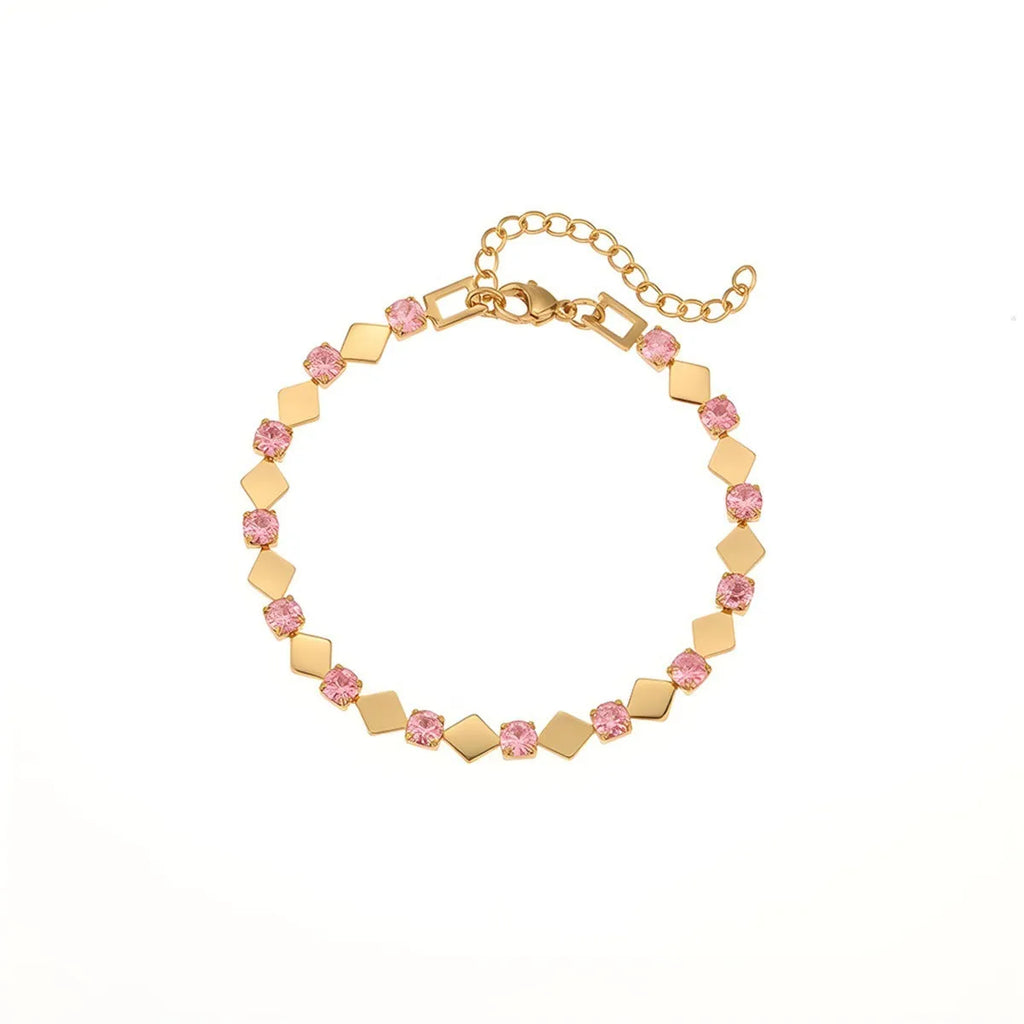 Women's stainless steel bracelet with 18K electroplating and geometric colour zircon stones, NMSB-J737-1