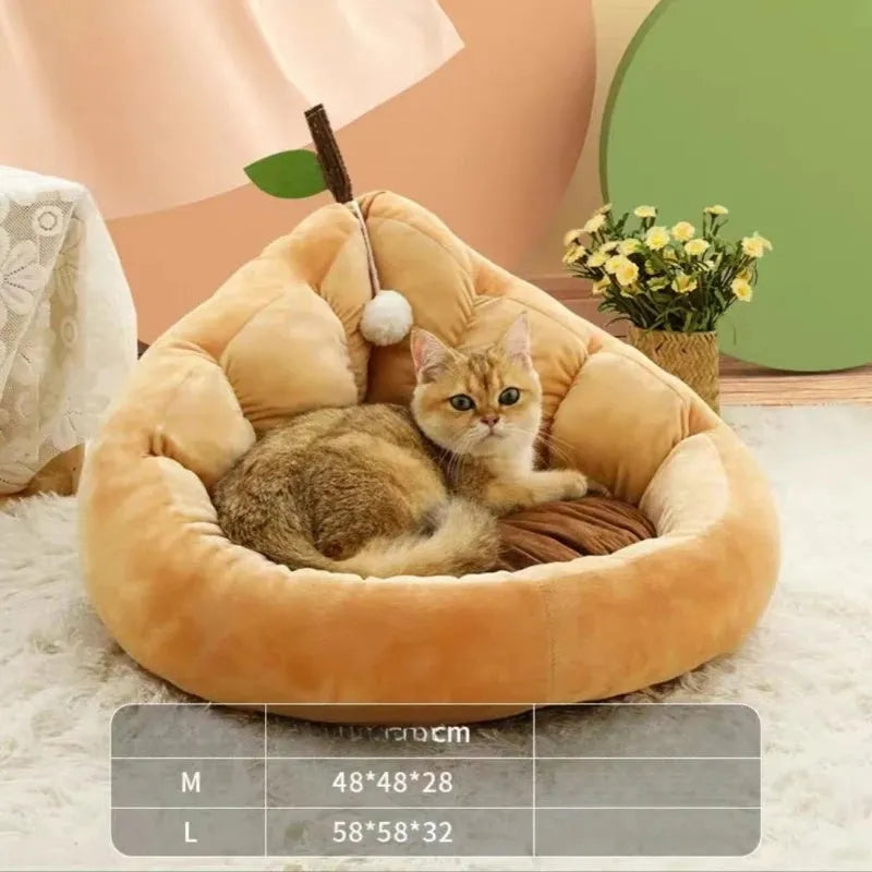 Soft cotton pet bed house for cats and dogs in coffee colour showing enclosed kennel design