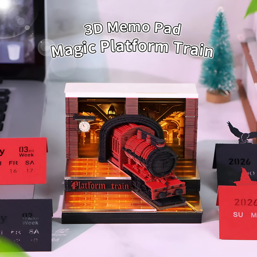 Magic Train 3D paper carving calendar ornament in cover colour Magic Train, paper brick shape, desktop display