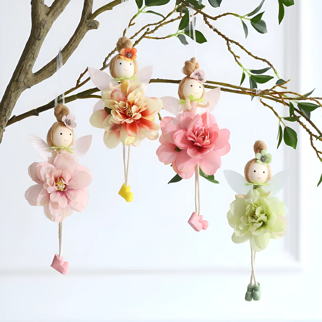 FARCENT cloth elf pendant with angel and flower decoration in pink, green, or yellow.